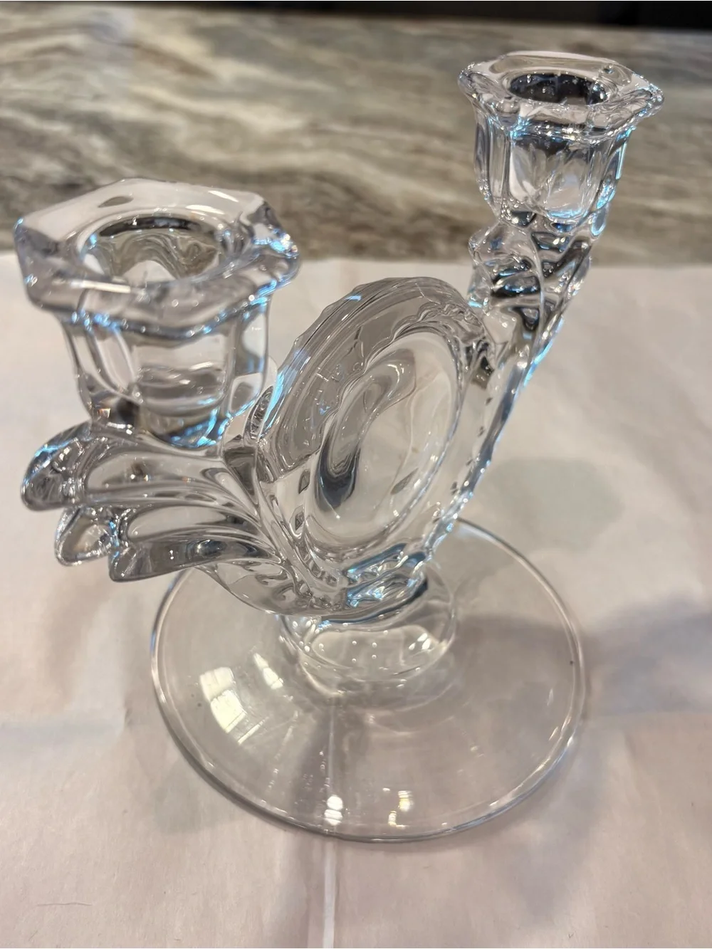 Vintage Duncan & Miller Clear Glass Double Taper Candle Holder